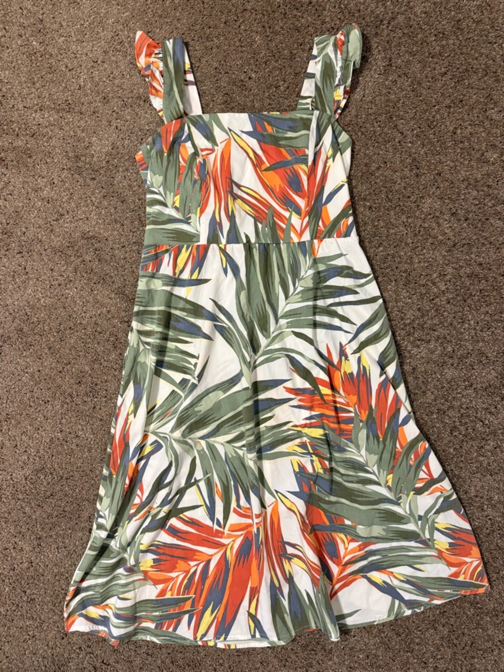 Studio One Floral Tropical Dress in Green, Orange & Cream